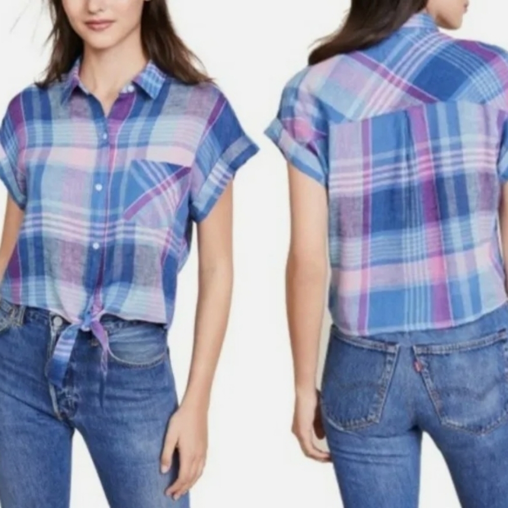 Rails Linen Plaid Tie Front Shirt -> Rails linen plaid tie front shirt